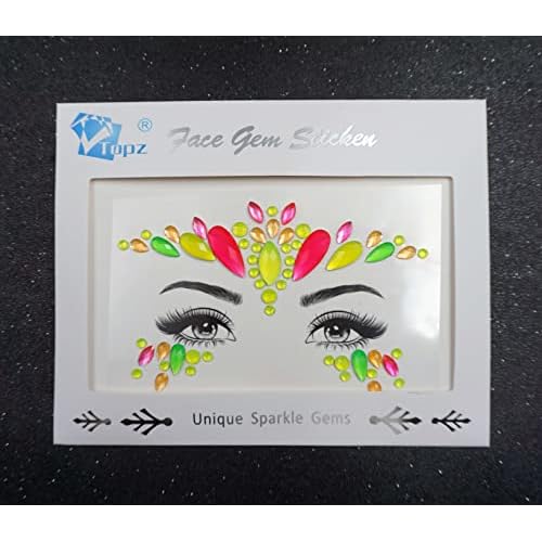 Topz Neon Face Jewels Face Gems Sticker Christmas Makeup Face Tattoos Rainbow Crystal Eye Gems Sticker Body Glitter Fluorescent Rhinestone sticker Body Gems Temporary Tattoo
