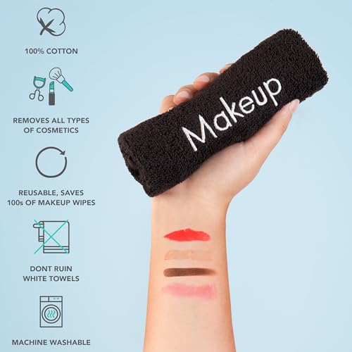 Arkwright Makeup Towels - Pack of 6 - Soft & Gentle Cotton Small FingerTip Powder Room Washcloth, Decorative Bathroom Essentials for Hosts & Artists, 11 x 17 in, Black