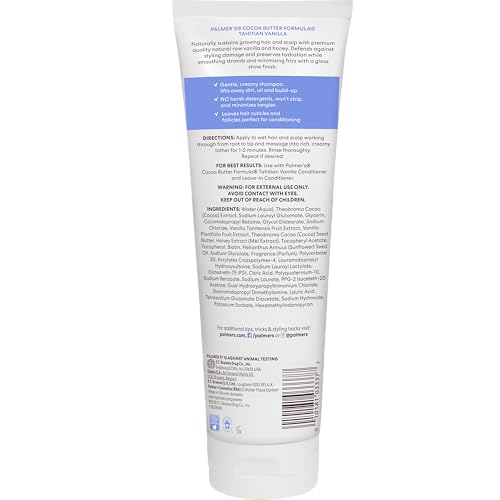 Palmer's Cocoa Butter Formula, Tahitian Vanilla Hair Shampoo,(10.6 Fl Oz), Hydrating & Moisturizing Shampoo with Vitamin E & Acacia Honey for Shine, Smoothness & Frizz Control, All Hair Types