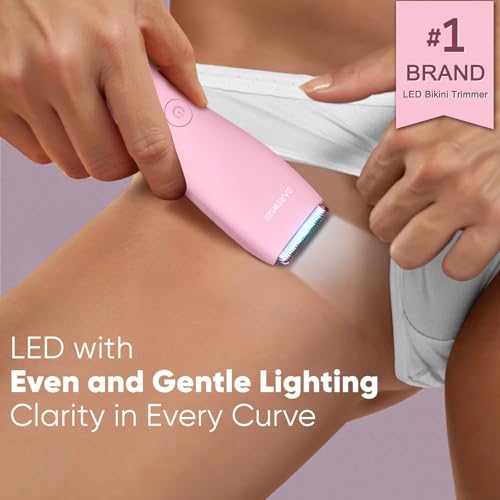 Bikini Trimmer for Women, Pubic Hair Trimmer | Waterproof, USB-C Rechargeable, LED Light, Replaceable Blade | Electric Razors for Women, Electric Lady Shaver (Rose)
