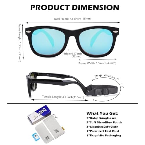 Polarized Baby Sunglasses with Strap - Unbreakable Flexible Infant Sunglasses for Toddlers Age 0-24 Months