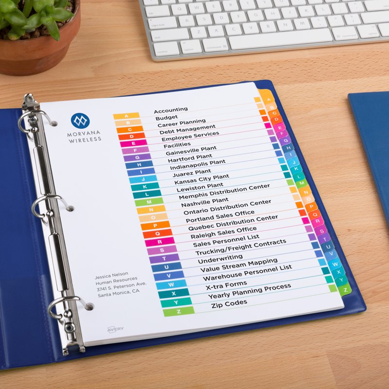 Avery A-Z Binder Index Dividers with Multicolor Tabs, 26-Piece Set