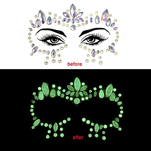 Face Sticker Diamond Face Sticker Luminous Crystal Diamond Eyebrow Sticker White Glitter Jewels Diamond Luminous Face make-up Sticker 2 Pieces