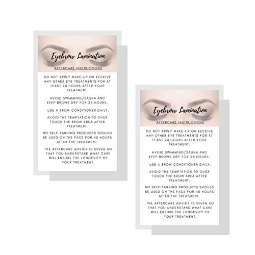 Eyebrow Lamination Aftercare Instruction Cards | Physical Printed 2 x 3.5¡± inches Business Card Size | White with Brow Photo Design | Starter Lift Kit with Tint at home diy aftercare supplies