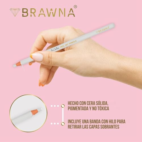 BRAWNA 3 Pcs Pro Contour Peel-Off Pencils - White, Black & Red - Wax Mapping Pencils for PMU, Microblading & Brow Artists - Precision Pre-Draw, Symmetry Mapping & Design Outlining - Long-Lasting