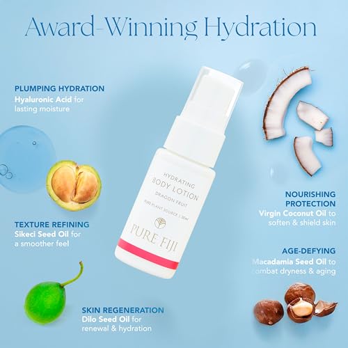 Pure Fiji Hydrate & Nourish Gift Skin Care Set 4 in 1 Include: Body Lotion, Body Butter, Nourishing Exotic Coconut Oil, Lip Balm, Christmas Gifts for Women - Dragon Fruit