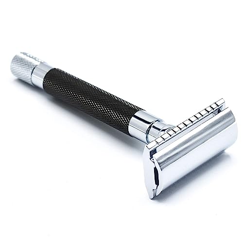 Parker 56R Heavyweight Double Edge Safety Razor with 5 Parker Premium Platinum Stainless Steel Razor Blades ? Classic 3 Piece Design (Graphite)