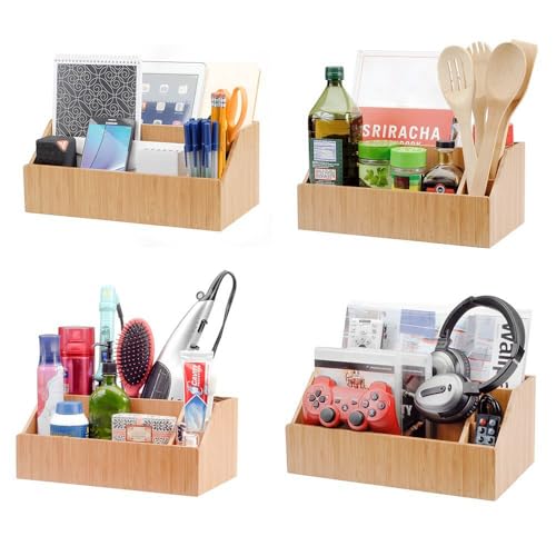 MobileVision Bamboo Make Up Organizer & Cosmetic Holder, Storage on Vanity Counter or Bathroom, Multiple Compartments
