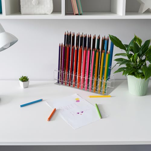 Acrylic Pen Holder Storage Box with Multi-Slot Design 2-Tier 48-Slot Large Capacity Pencil Organizer and Brush Stand for Desk Makeup Brushes Markers and Art Supplies
