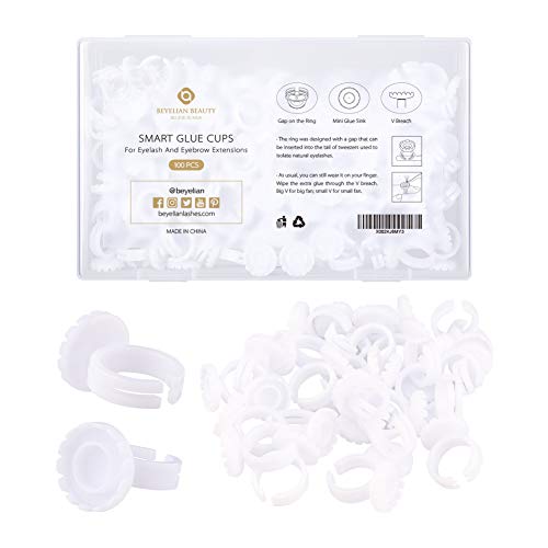 BEYELIAN Smart Glue Cups Fanning Cup Lash Glue Holder for Eyelash Extensions 2 Methods of Use 100 PCS Professional Use PP Material Harmless to Human