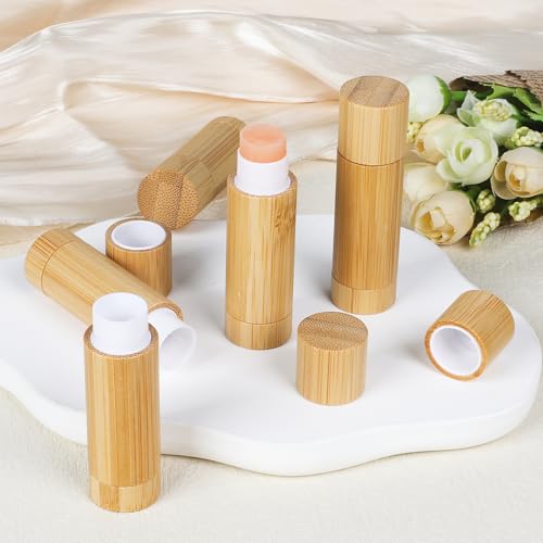 Starry 24Pcs Bamboo Lip Balm Containers, 5g Refillable Empty Lipstick Tubes with Clear PP Plastic Inner Cosmetic Samples Lip Gloss Chapstick Deodorant for Women Girls DIY