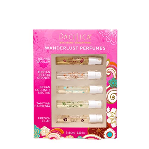 Pacifica Beauty | Glow Baby Vitamin C Trial + Value Kit | 3-Piece Skin Care Gift Set & Beauty, Wanderlust Spray Perfume Trial Set, Island Vanilla, 5 Scents, Fragrance Sampler