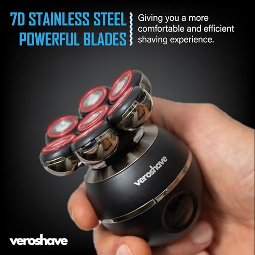 7-Blade Bald Head Shaver for Men - Cordless Hair Shaver for Men Bald, Rechargeable Head Trimmer for Men Bald Head, Mess-Free & Full-Shave Travel-Friendly Grooming Kit with Curved Blades