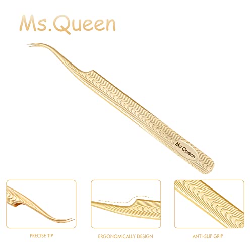 Ms.Queen Lash Tweezers for Eyelash Extension-Professional Lashing Tweezers for Mega Volume Mink Eyelashes Extensions Applying,Curved
