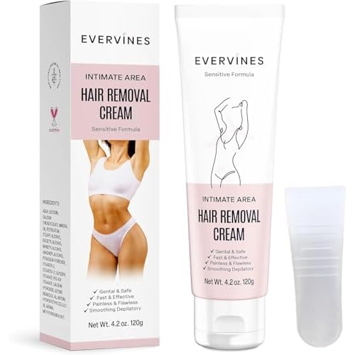 Hair Removal Cream for Women ? Painless & Gentle Depilatory for Sensitive Skin ? Bikini, Pubic & Intimate Areas, Legs, Arms, Underarms ? Includes Scraper, 4.2oz