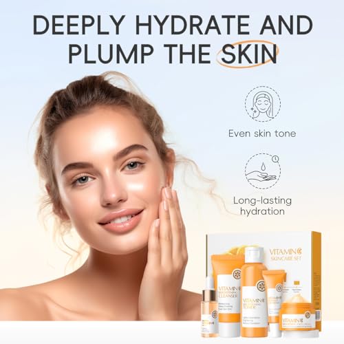 Vitamin C Skincare Set, Complete Face Care Kit with Cleanser, Toner, Serum, Eye Cream and Face Cream