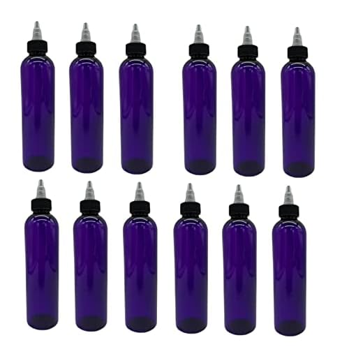 Natural Farms 8 oz Purple Cosmo Plastic Bottles -12 Pack Empty Bottle Refillable - BPA Free - Essential Oils - Aromatherapy | Black/Natural Twist Top Cap - Made in the USA