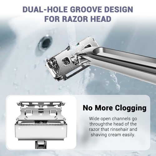 Adjustable 2-Blade Safety Razor Set with Magnetic Head for Men Women - with 10 Blades, Shave Brush - Precision Shaving, Reusable & Plastic-Free Shaver, for Beard, Head, Leg Shaving