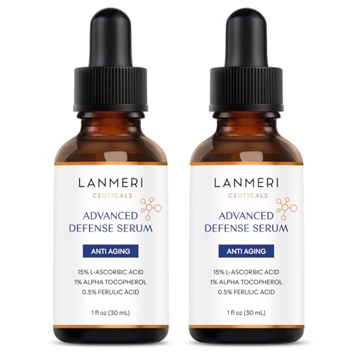 (Pack of 2) Lanmeri Ceuticals 15% Vitamin C + E + Ferulic Serum: Advanced Antioxidant Defense Formula with 1% Vitamin E & 0.5% Ferulic Acid ? High-Stability Vitamin C Serum (1 fl oz)