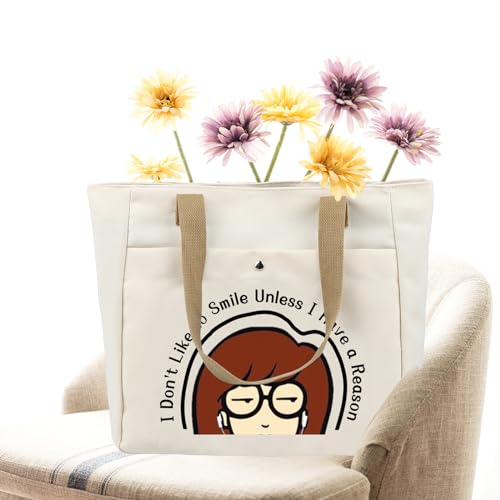 CMNIM Cartoon Merchandise Gift I Don't Like To Smile Unless I Have a Reason Larger Tote Bag 90s TV Show Merch for Fans