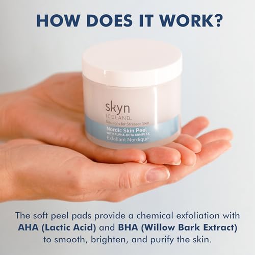 Skyn ICELAND Nordic Skin Resurfacing Facial Pads With AHA and BHA. Exfoliating & Clarifying Peel Targets Fine Lines and Discoloration Without Irritation. 60 Pads