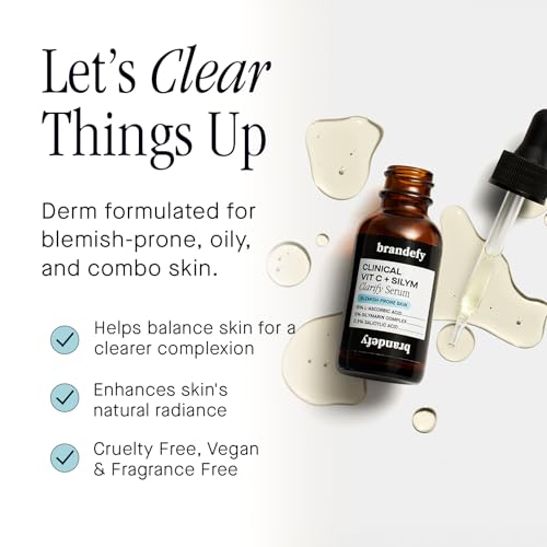 Brandefy Vitamin C + Silym Clarify Serum - Face Salicylic Acid Serum for Blemish-Prone Skin, Promotes Clear Complexion, Anti-Aging, Brightening, Made in The USA (1 oz)