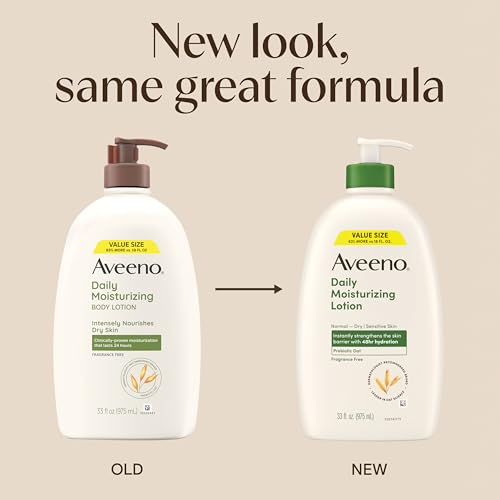 Aveeno Daily Moisturizing Body Lotion, Fragrance-Free Light & Creamy Lotion for Dry, Sensitive Skin With Prebiotic Oat Nourishes & Strengthens Skin's Moisture Barrier, Value Size, 33 fl oz
