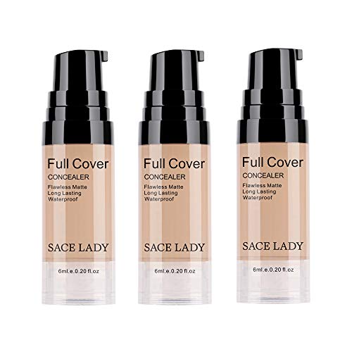 3 Pack Pro Full Cover Liquid Concealer, Waterproof Smooth Matte Flawless Finish Creamy Concealer Foundation for Eye Dark Circles Spot Face Concealer Makeup, Size:3¡¿6ml/0.20Fl Oz, Natural