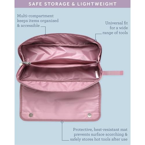 Bliss Womens Travel Heat Tool Bag - Lightweight Heat-Resistant Travel Case for Hair Dryer, Curling Iron, Hair Straightener & Styling Tools, Pink Gaze