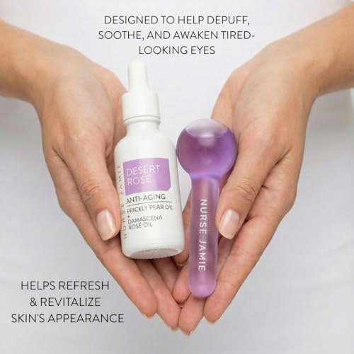 Nurse Jamie GlowGlobe Kit ? Cooling Face & Eye Massage Tool + Desert Rose Anti-Aging Oil ? Depuffing Roller & Hydrating Skincare Duo for Radiant, Revitalized Skin