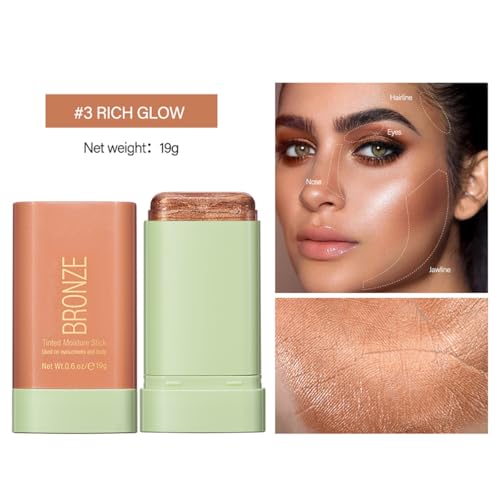 Multi-Purpose Makeup Blush Stick, 3-in-1 Beauty Tinted Solid Blush Stick For Cheeks, Lips And Eyes Waterproof Natural Cream Blush Stick With Long-Lasting Moisturizing Formula (#3Rich Glow)