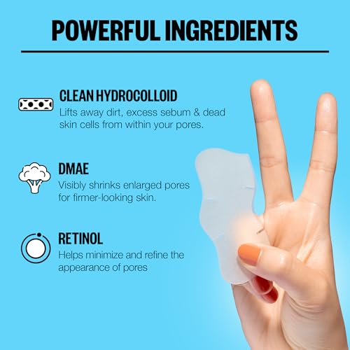 PEACE OUT Pore Strips for Nose and Face, Oil Absorbing Hydrocolloid Blackhead Remover, Pore Minimizing Strips with Retinol, Multi-Use Face Strips for Clogged Pores, 8 Count