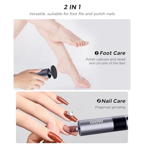 Electric Foot Callus Remover, 2-in-1 Cordless Pedicure Tools for Feet and Nail File with 80PCS Sandpaper Discs(3 Sizes), Aluminum Body with Adjustable Speed for Dead Skin, Cracked Heels & Home