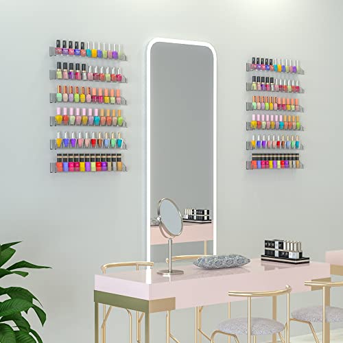 15 Inch Acrylic Nail Polish Rack for Wall Set of 6, Wall Mounted Nail Polish Display Rack with End Caps, Nail Oranizer and Storage for Nail Tech, Hold Up to 90 Bottles (15 Inch)