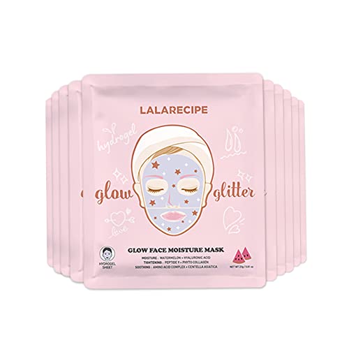 LALARECIPE Glow Face Moisture Mask ? Hydrating & Cooling Hydrogel Facial with 8-Hyaluronic Acid, Watermelon & Peptides ? Vegan Korean Skincare for Radiant Skin (Pack of 10)