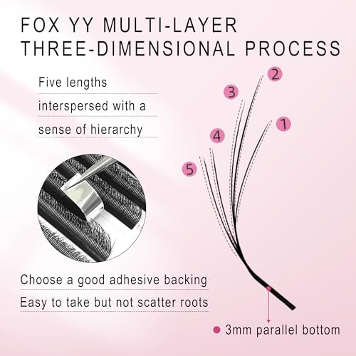 CoMango Fox Eye Lashes Extension Flying YY Lashes 5D Mutil-layer Y Shaped Lash Mink Premade Lash Fans C/D Curly Foxy YY Lashes Natural Fluffy Handmade Individual Eyelash Fans(Black,5D-C-mix8-13mm)
