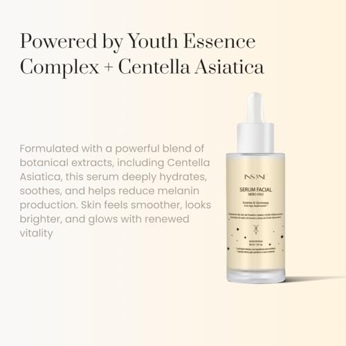 Youth Essence Brightening Face Serum - Even Skin Tone, Plumps & Hydrates with Kudzu, Centella Asiatica, Hyaluronic Acid ? Brightening Face Serum. Vegan & Dermatologically Tested