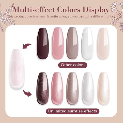 AZUREBEAUTY Nail Polish Set 4 Colors Fall Winter Brown Pink Glitter Nail Polish Quick Dry Natural Nail Lacquer Fingernail Kit with Top Coat DIY