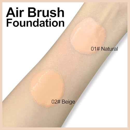 Erinde Airbrush Foundation Spray, Silk Airbrush Spray Foundation and Kabuki Brush, Flawless Coverage for Smooth Creamy Nude Finish, Blendable Long-Lasting Makeup Primer, 02# Beige