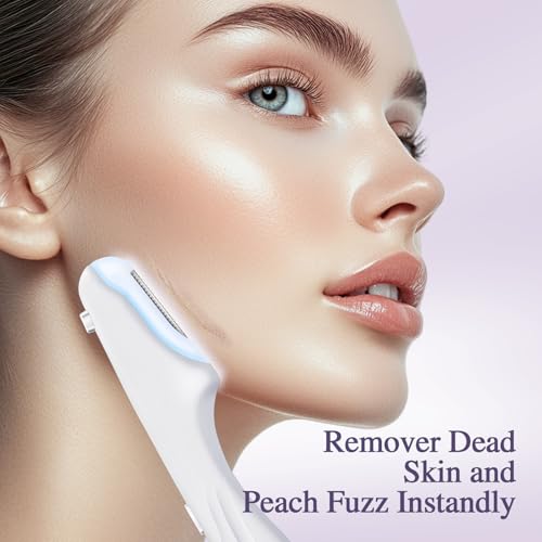 Dermaplane Razor for Women Face,Sonic Dermaplane,Sonic Dermaplaning Tool,Face Shaver Facial Hair Removal & Peach Fuzz Romover - 12 Blades (White blades accessories)