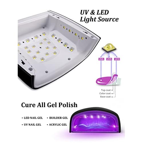 UV LED Nail Lamp, Cordless Gel Polish Dryer for Professional Gel Manicures - Black