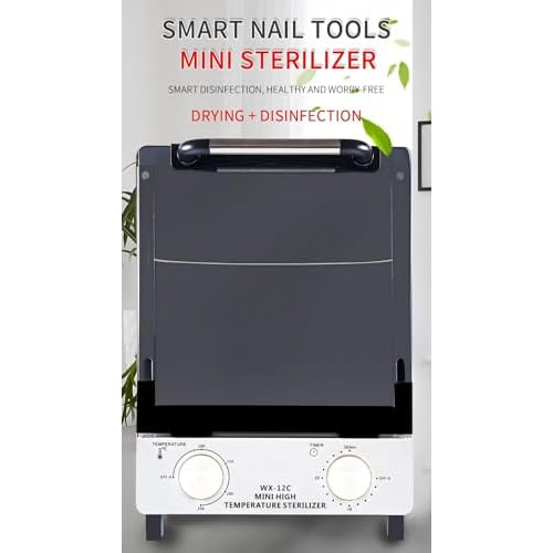 Sterilizer for Nail Tools, 12L Multifunctional High Temperature Cleaning Dry Box Stainless Steel with Temp Control, Tweezer Sterilizer, Stainless Trays, Timer, Nail Salon Equipment