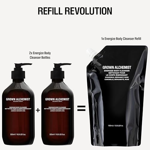 Grown Alchemist Energize Body Cleanser Refill Pouch. Chamomile, Bergamot & Rose Body Cleanser. Gentle Body Wash. Hydrates & Cleanses Skin, (1L).