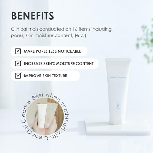 Fleuri - Mineral Clay Foam - Gentle Face Cleanser, Face Wash, Daily Facial Cleanser for Sensitive Skin, Moisturizing Face Wash for Normal to Dry Skin, Made in Japan, 3.5 fl oz, 100g