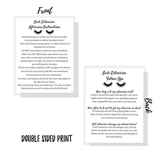 Lash Extension Aftercare Instruction Cards for Clients | Post Card Size 4.25 x 5.5¡± inches | 30 pack | Minimalist Black and White for Lash Artist Techs Client Business Cards