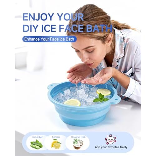 Foldable Silicone Face Ice Bath Bowl with Built-in Ice Tray, Cold Plunge Therapy for Skin Tightening, Puffiness Reduction & Acne Relief, Portable Spa Tool for Home & Travel (Blue)