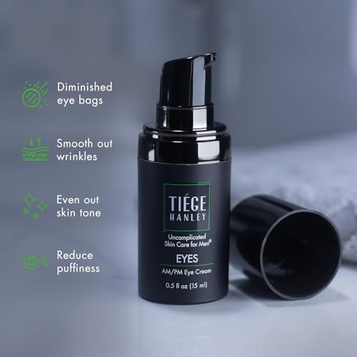 Tiege Hanley Eye Cream for Men, Morning and Night Under Eye Cream With Hyaluronic Acid and Vitamin B3, Helps Reduce the Look of Dark Circles and Puffiness, Anti Aging Men¡¯s Skin Care, 0.5 Oz, 2 Pack