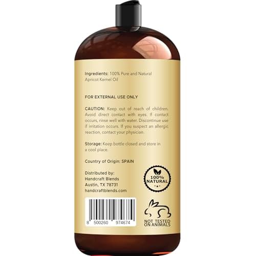 Handcraft Blends Apricot Kernel Oil - Cold-Pressed 28 Fl Oz - 100% Pure and Natural - Premium Grade Carrier Oil for Skin and Hair - Hair and Body - Massage - Hexane-Free