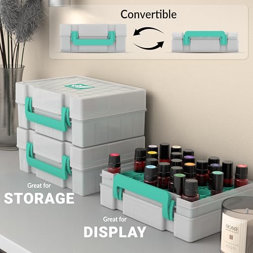 Essential Oil Organizer for 35 Bottles, Hard Shell Storage Case with Shelf Display Lid & Travel Handle, Fits 5ml/10ml/15ml, Roller Bottles, Compatible with Top Brands, Teal