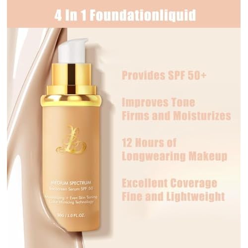 Color Changing Foundation, Foundation 4 in 1 - Medium Spectrum,Protecting From Sun With SPF 50+, Concealer Cover Cream Longwearing & Waterproof for Sport, Dancing